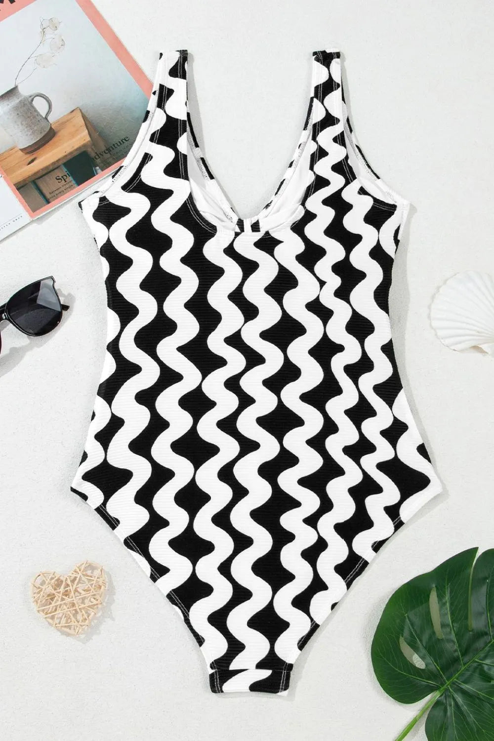 Stunning Tied Front Contrast Striped One-Piece Swimsuit, Flattering Fit - Znvia
