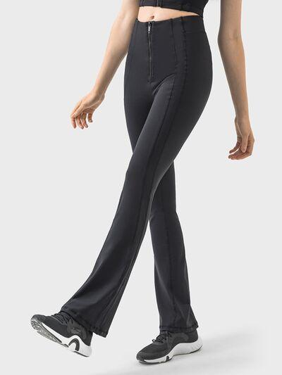Zipper Detail High Waist Active Pants - Znvia