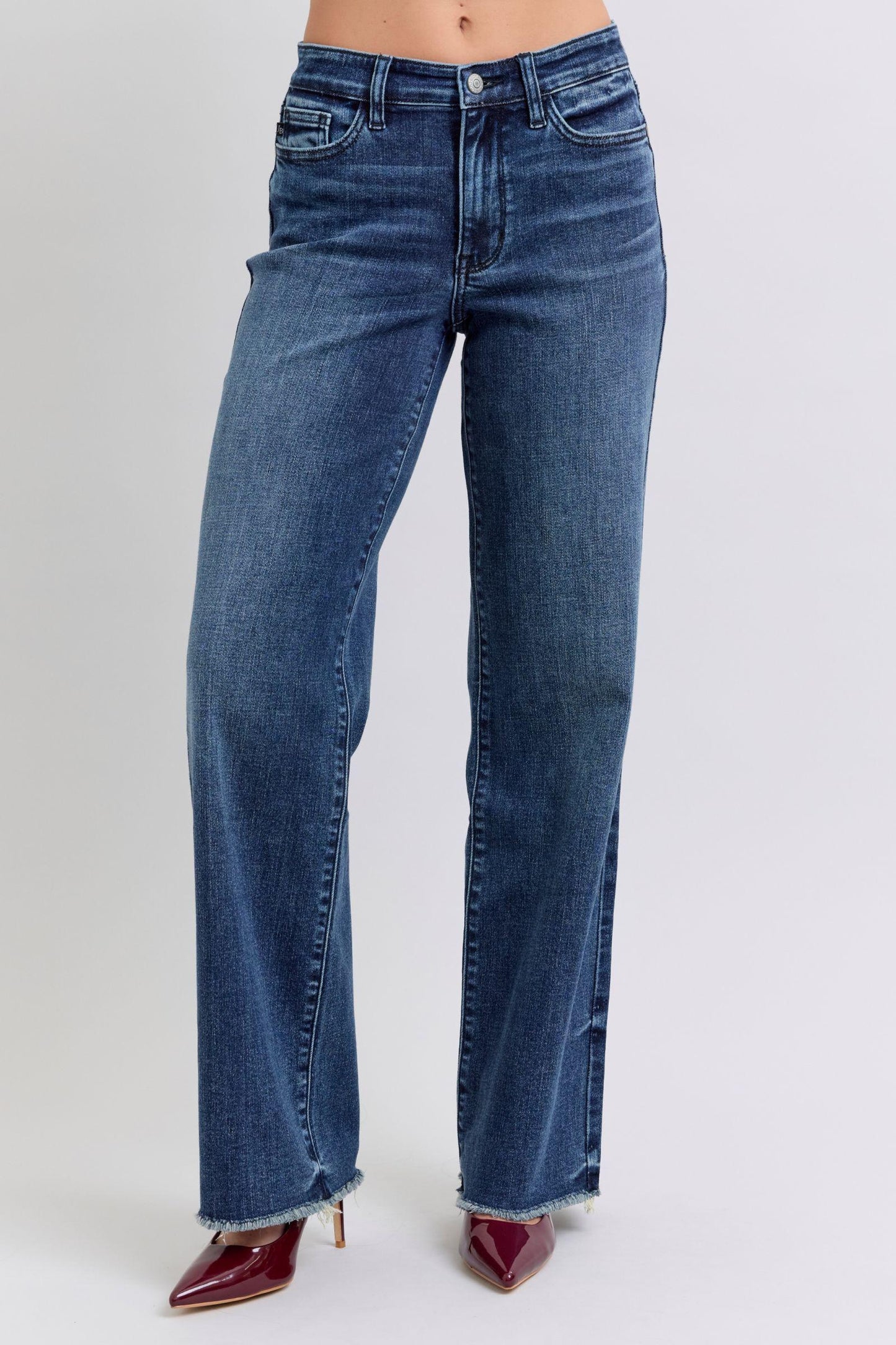 Blue Full Size Raw Hem Mid Rise Jeans - Znvia
