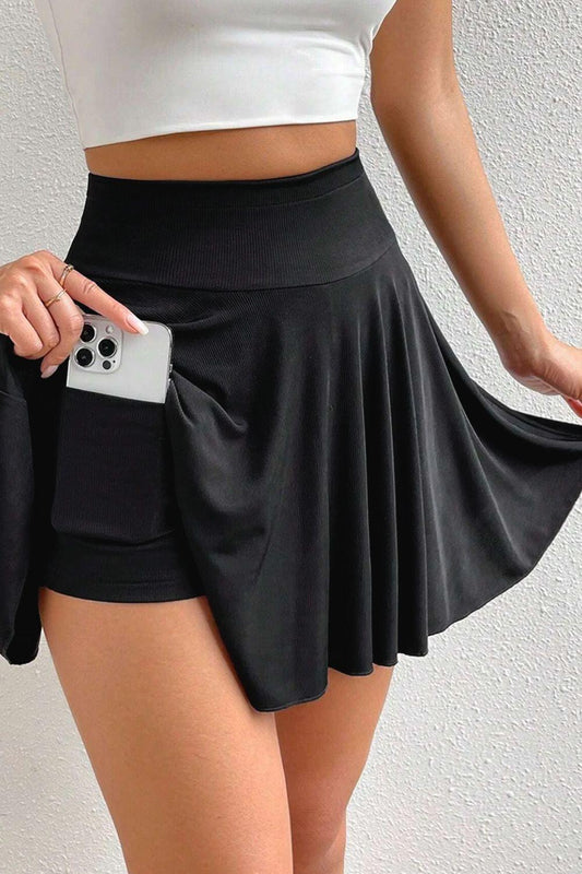 Pocketed High Waist Skort - Znvia