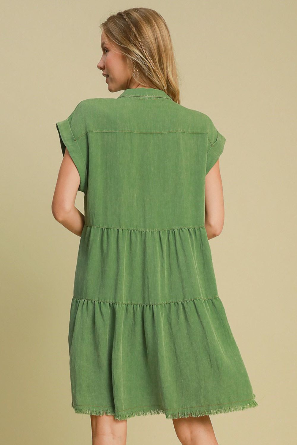 Full Size Frayed Hemline Button-Down Shirt Dress – Plus Size - Znvia
