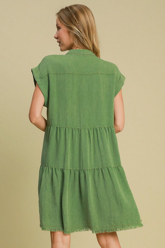 Full Size Frayed Hemline Button-Down Shirt Dress – Plus Size - Znvia