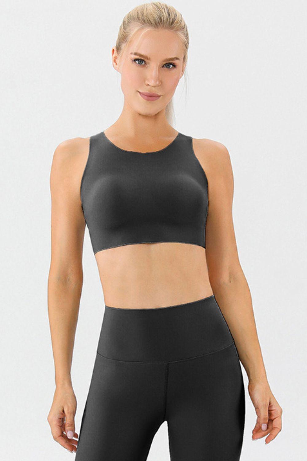 Round Neck Wide Strap Active Bra - Znvia
