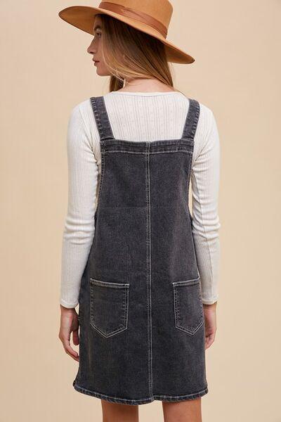 Wide Strap Denim Overall Dress with Pockets - Znvia