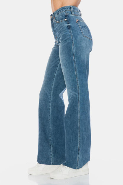Blue Full Size Tummy Control Cut Raw Hem Straight Jeans – Chic Style Meets All-Day Comfort - Znvia