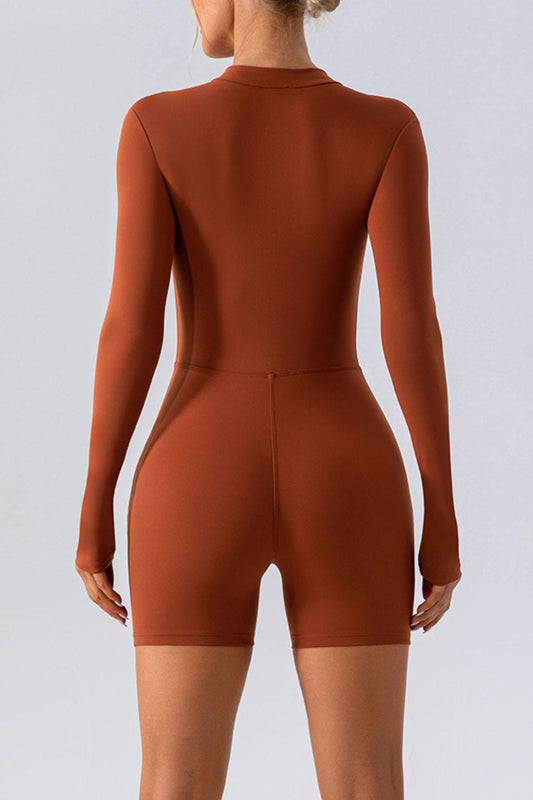 Half Zip Long Sleeve Active Romper - Znvia