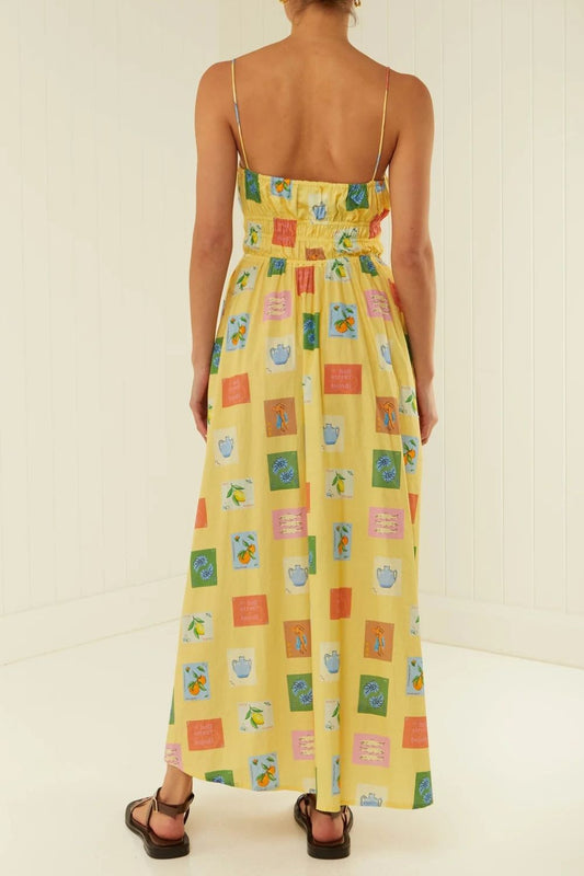Printed Square Neck Maxi Cami Dress - Znvia