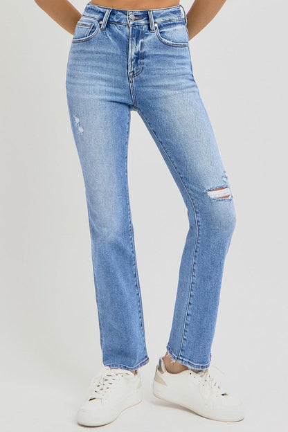 Full Size Distressed High-Rise Ankle Straight Jeans - Znvia