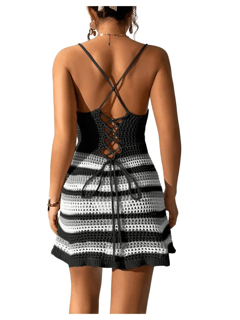 Cutout Striped Spaghetti Strap Cover Up Dress for Summer - Znvia