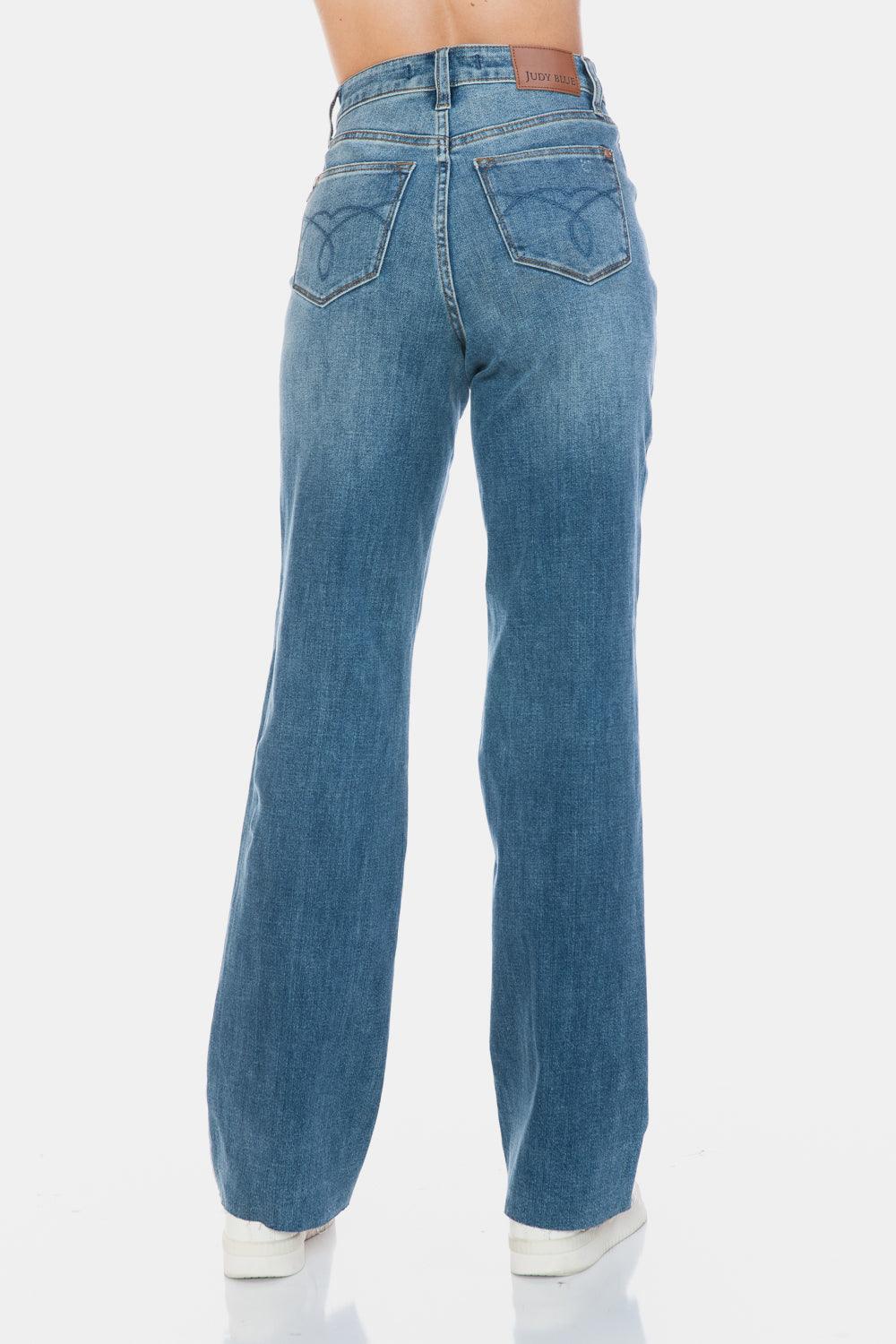 Blue Full Size Tummy Control Cut Raw Hem Straight Jeans – Chic Style Meets All-Day Comfort - Znvia