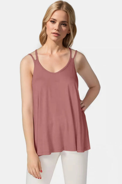 Bamboo Scoop Neck Double Spaghetti Straps Cami - Znvia