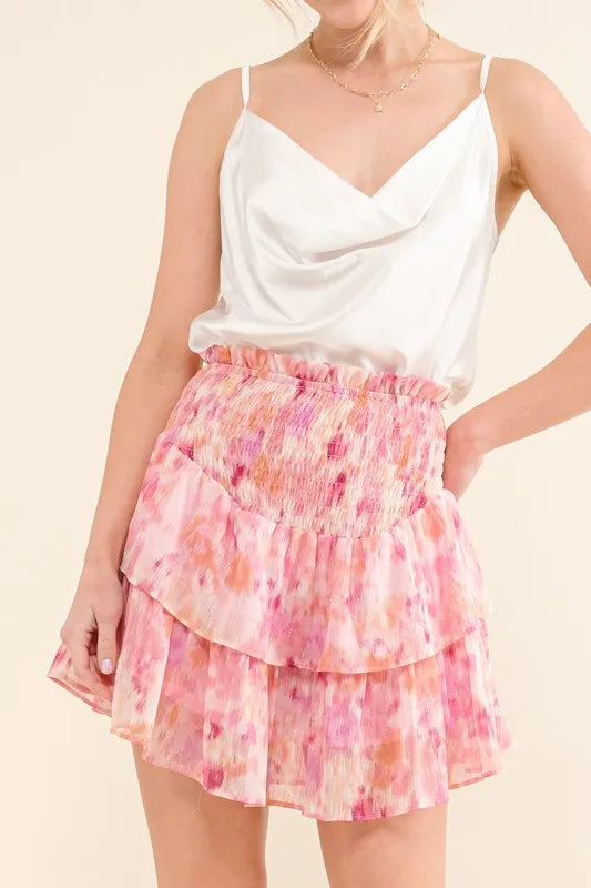 Sparkling Tiered Skort with Smocked Waist Design - Znvia