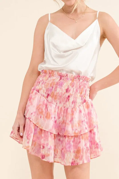 Sparkling Tiered Skort with Smocked Waist Design - Znvia