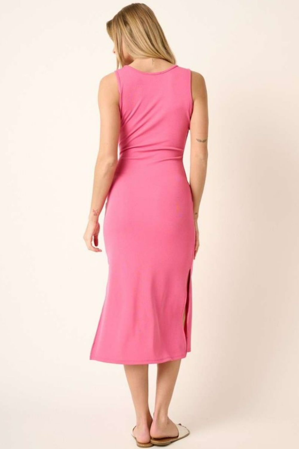 Side Slit Wide Strap Midi Tank Dress - Znvia