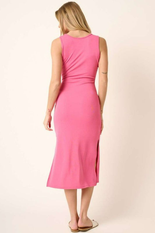 Side Slit Wide Strap Midi Tank Dress - Znvia