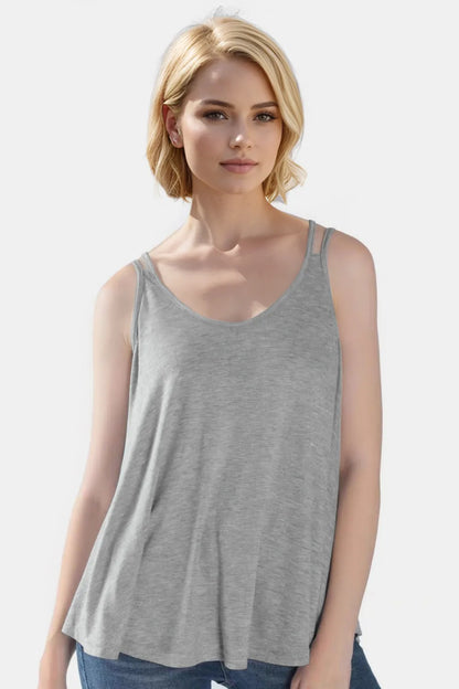 Bamboo Scoop Neck Double Spaghetti Straps Cami - Znvia