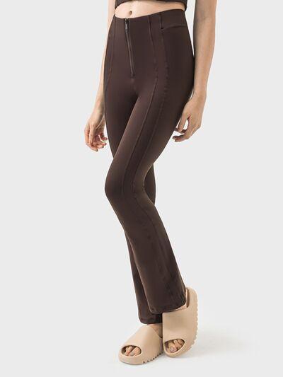 Zipper Detail High Waist Active Pants - Znvia