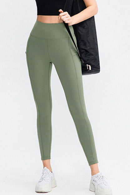 Wide Waistband Slim Fit Long Sports Pants with Pocket - Znvia