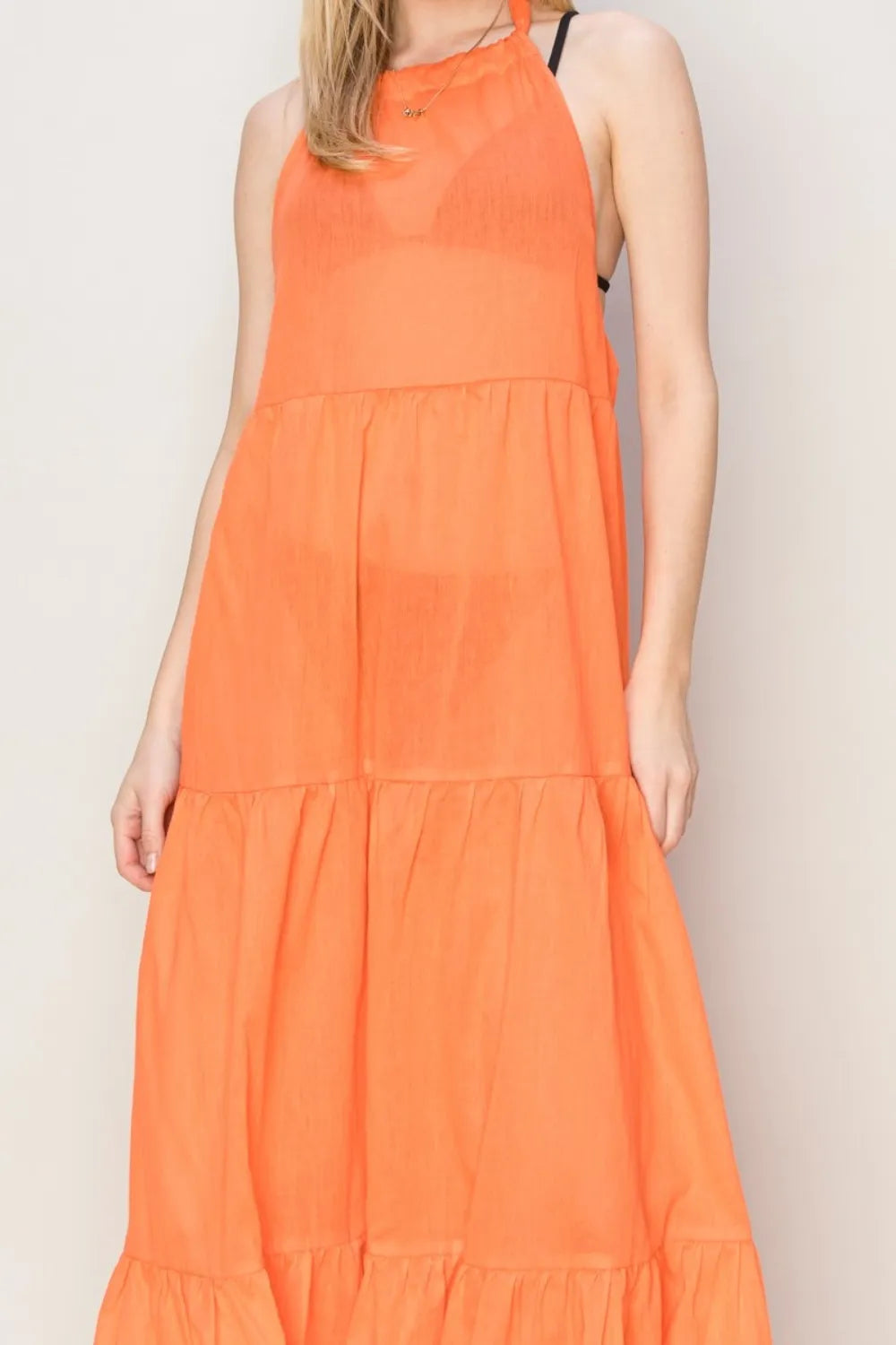 Vibrant Halter Neck Cover Up Maxi Dress for Effortless Style - Znvia