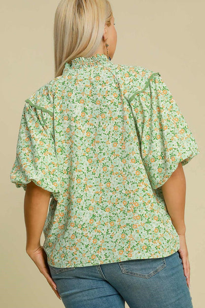 Full Size Floral Print Puff Sleeve Top – Elegant & Feminine - Znvia