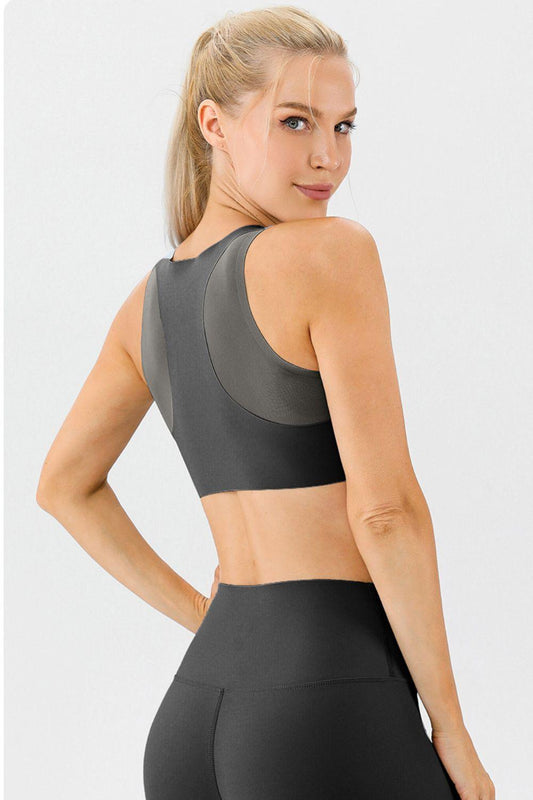 Round Neck Wide Strap Active Bra - Znvia