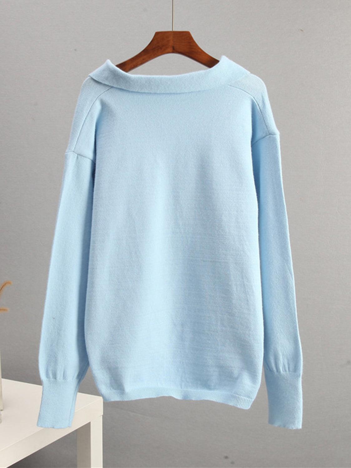 Johnny Collar Long Sleeve Top and Pants Sweater Set – Effortless Style and Comfort - Znvia