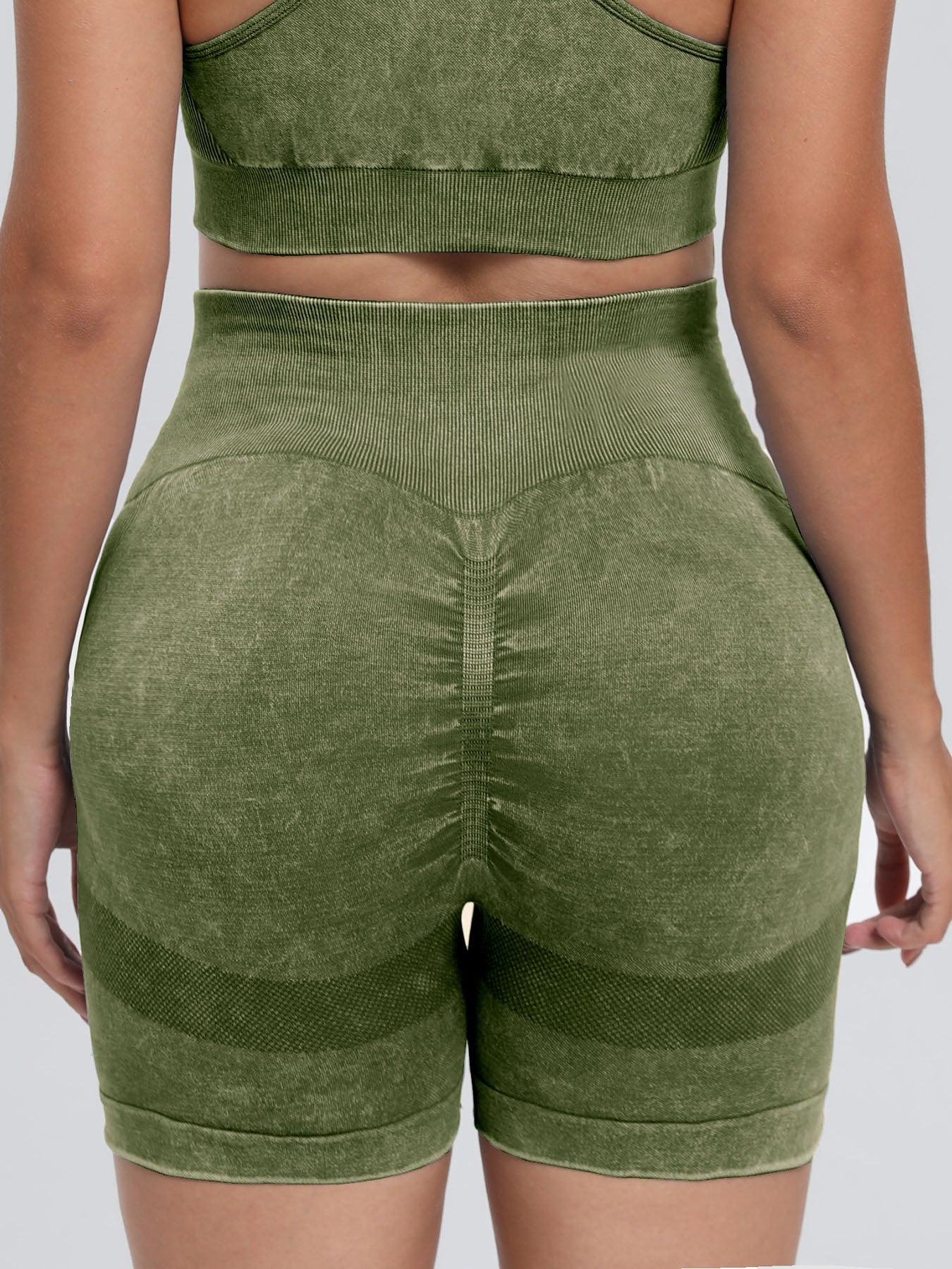 Washed High Waist Active Shorts - Znvia