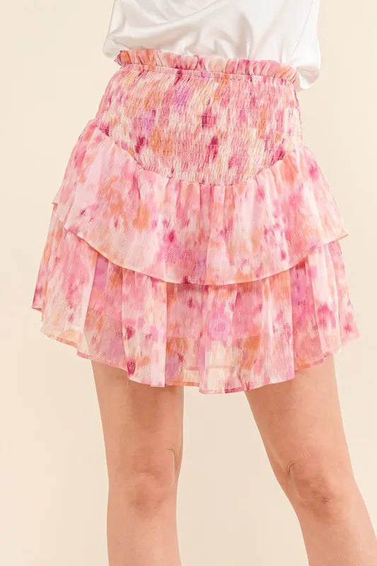 Sparkling Tiered Skort with Smocked Waist Design - Znvia
