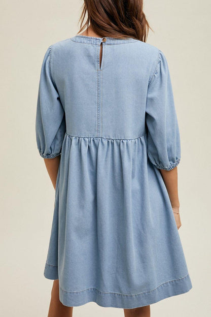 Square Neck Half Sleeve Denim Dress – Effortless Elegance, Timeless Style - Znvia