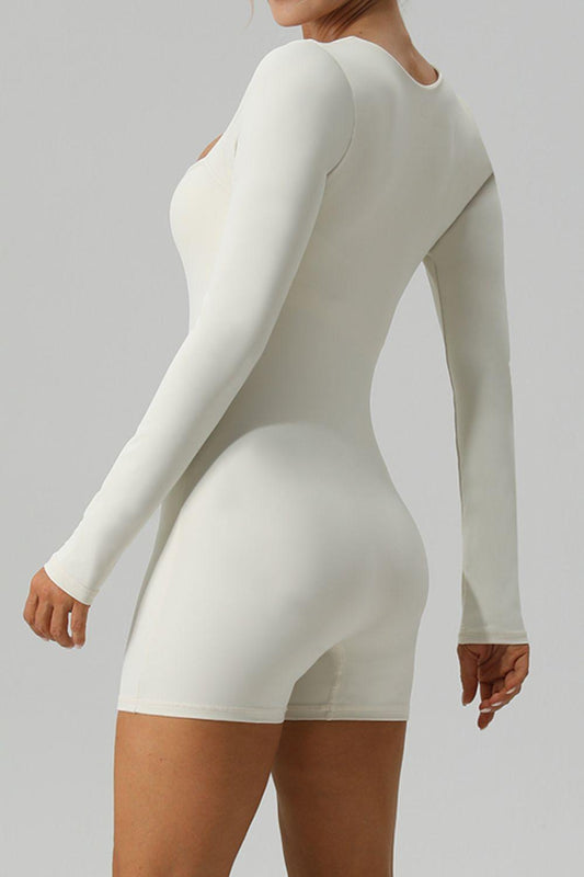 Square Neck Long Sleeve Active Romper - Znvia