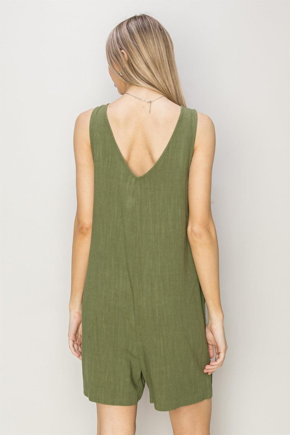 V-Neck Sleeveless Romper with Pockets - Znvia