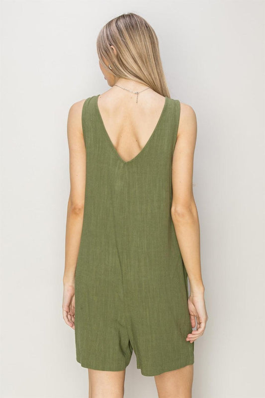 V-Neck Sleeveless Romper with Pockets - Znvia