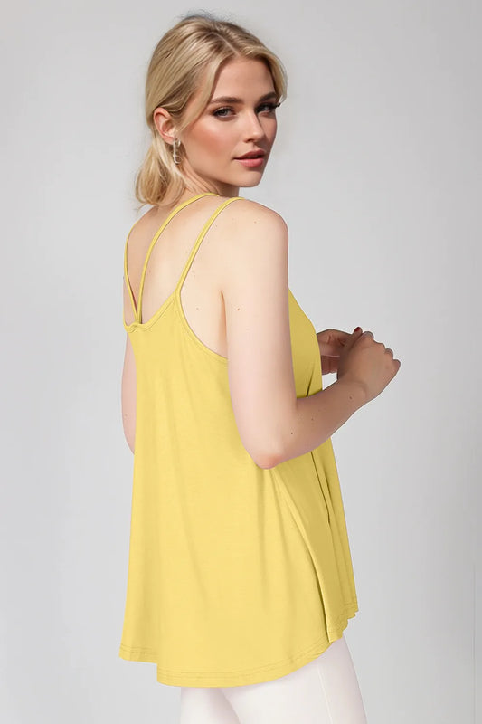 Bamboo Scoop Neck Double Spaghetti Straps Cami - Znvia