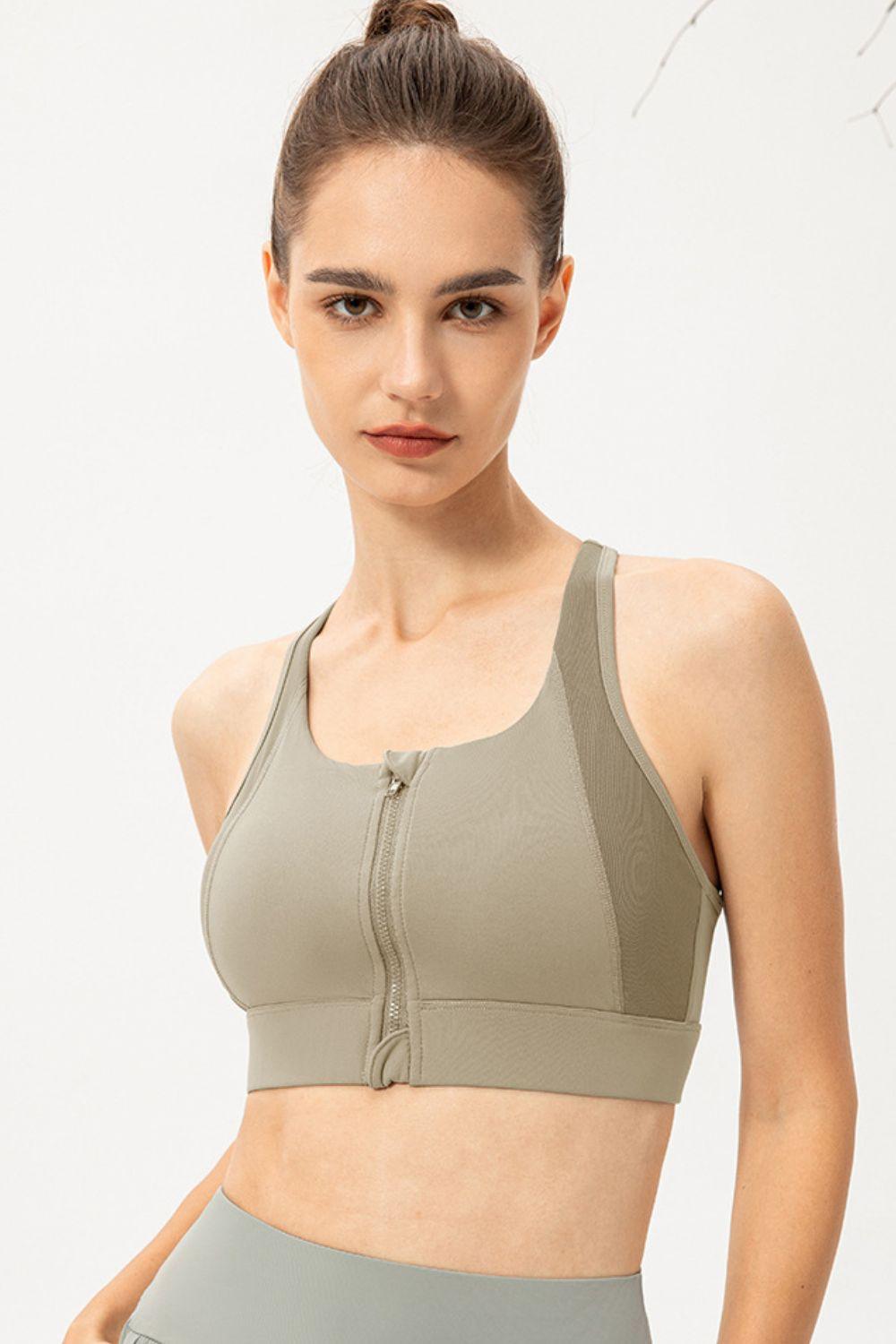 Zip-Up Round Neck Sports Bra – Maximum Support, Comfort & Style - Znvia