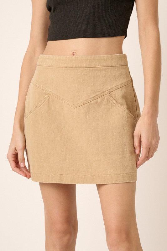 Zipper Back Twill Mini Skirt - Znvia