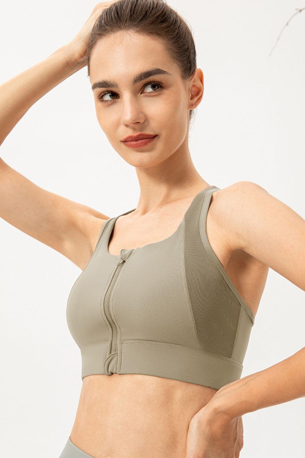 Zip-Up Round Neck Sports Bra – Maximum Support, Comfort & Style - Znvia