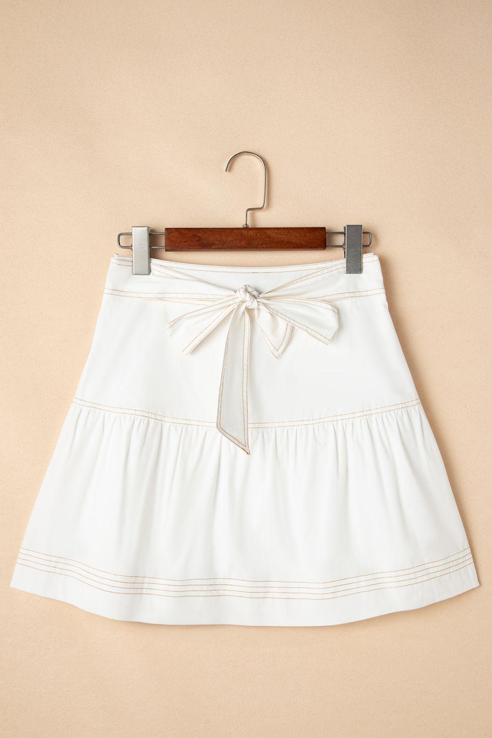 Contrast Stitching Trim Knotted High Waist A-Line Mini Skirt - Znvia