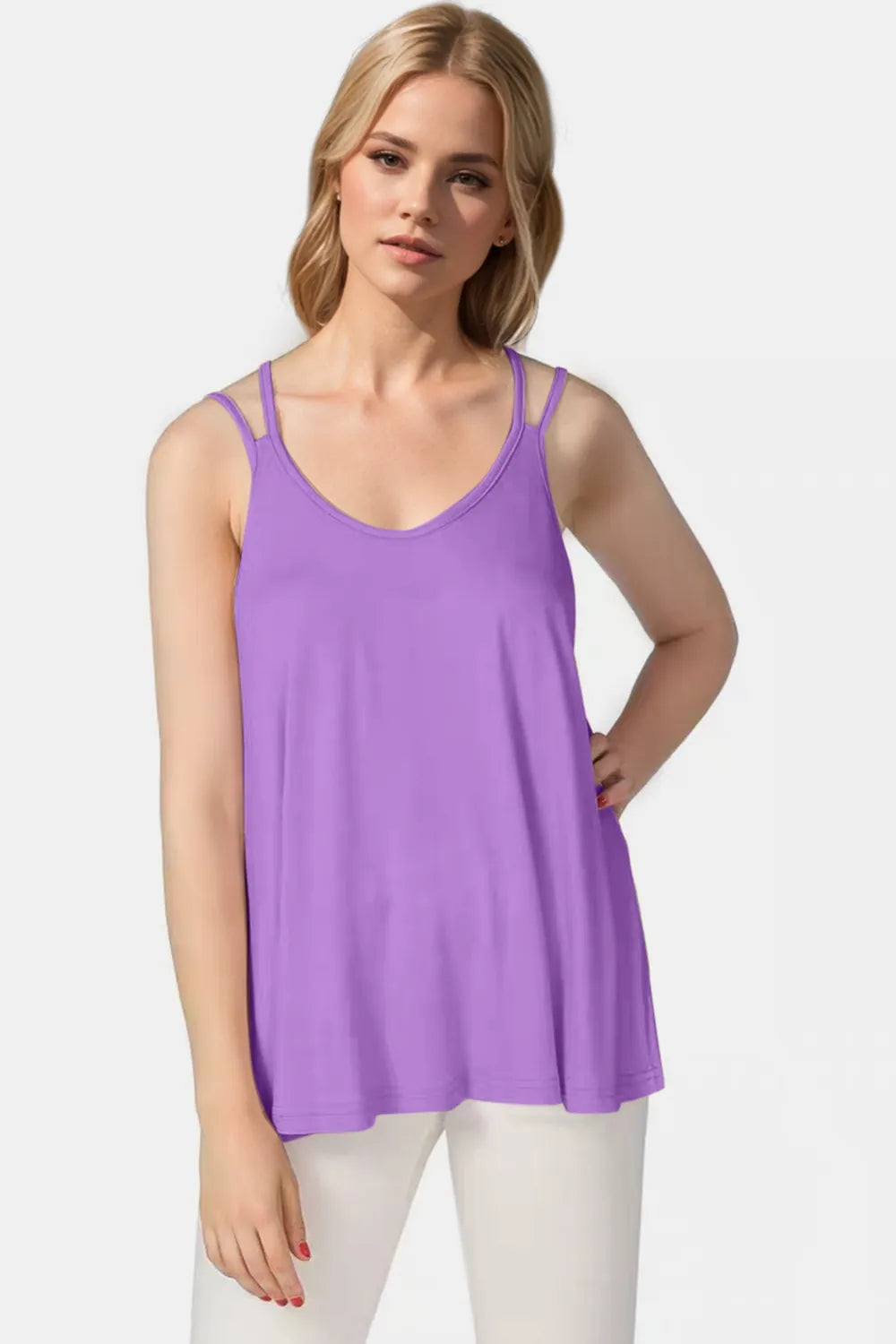 Bamboo Scoop Neck Double Spaghetti Straps Cami - Znvia