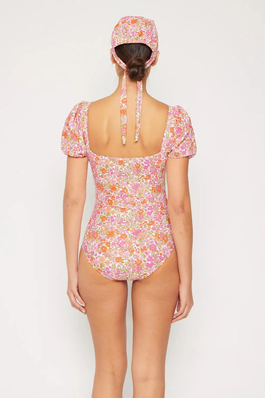 Floral Puff Sleeve One-Piece Swimsuit for Stylish Comfort - Znvia