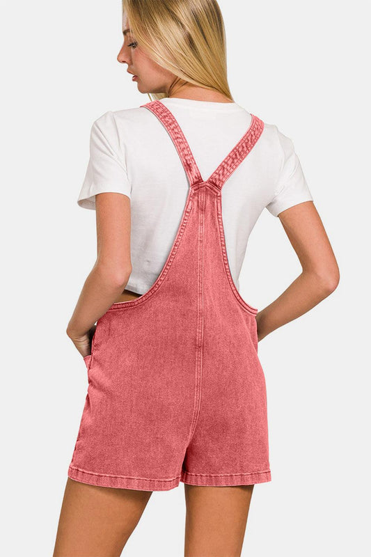 Washed Knot Strap Rompers - Znvia